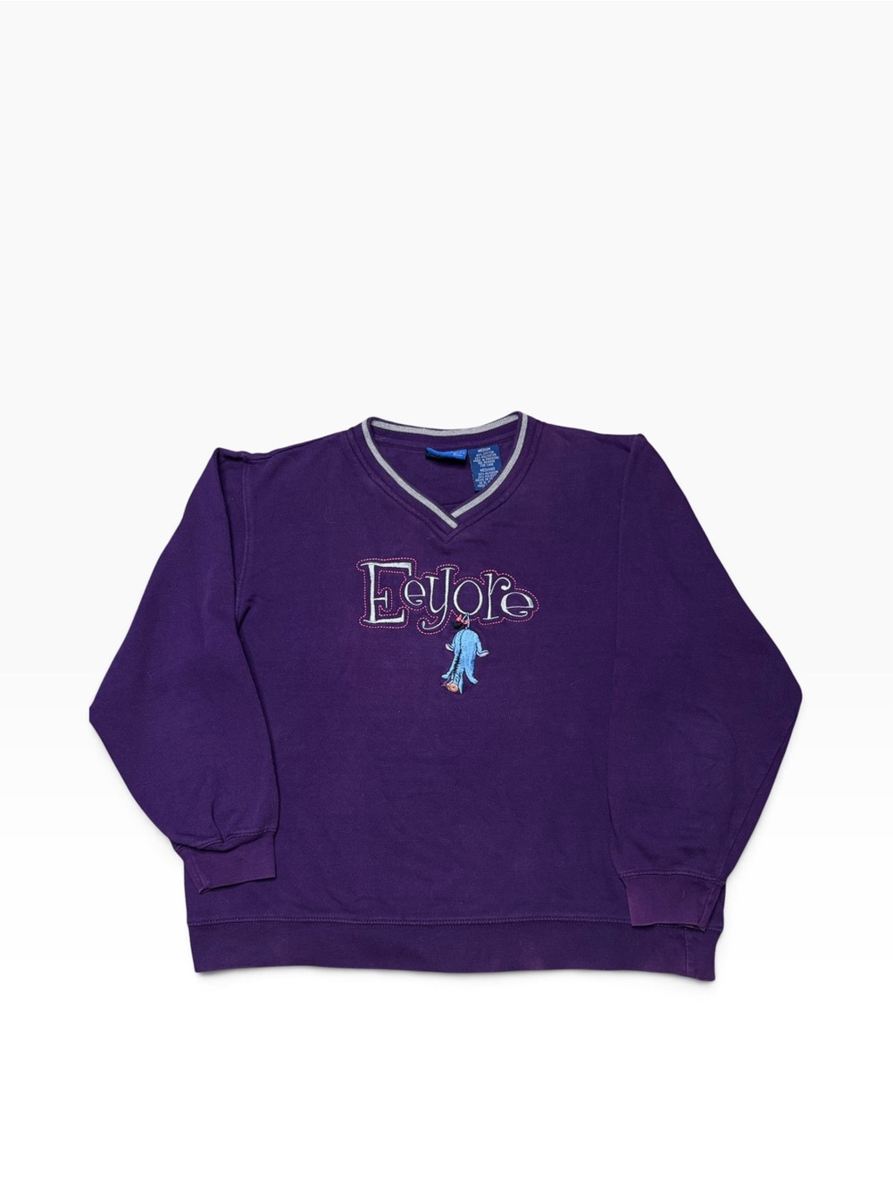 Vintage 90s Eeyore Pooh Graphic Embroidery V Neck Crewneck Sweater Size M